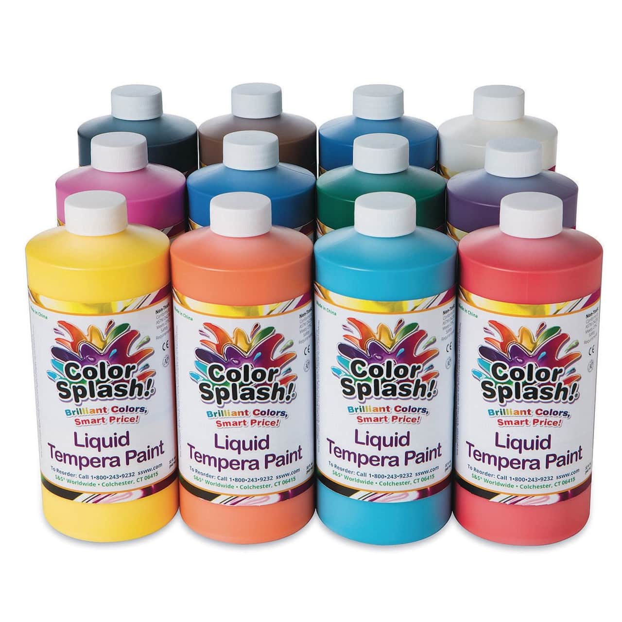 Color Splash!® 12 Color Liquid Tempera Paint Set, 16oz.
